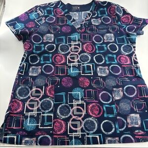 Sanibel Scrubs Medium Scrub Top Women's Geometric Print Nurse Workwear